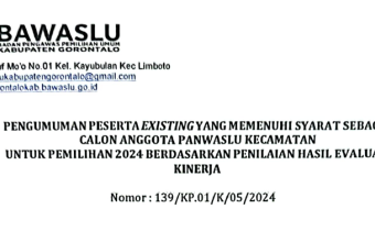 Pengumuman Peserta Existing Yang MS Sebagai Calon Anggota Panwascam Pemilihan Tahun 2024