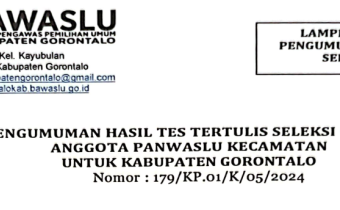 Pengumuman Hasil Tes Tertulis Seleksi Calon Anggota Panwaslu Kecamatan Untuk Pemilihan Tahun 2024